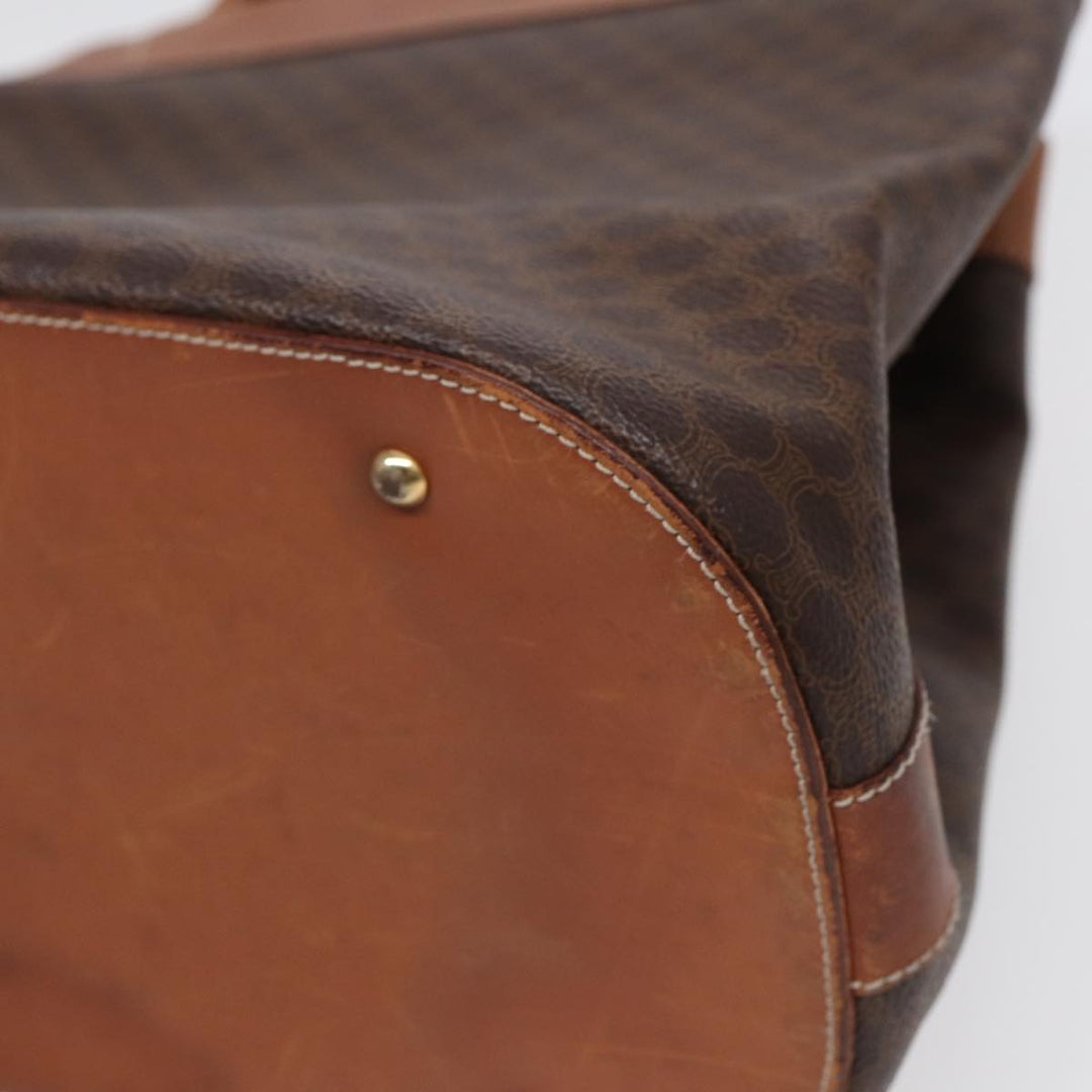Celine Macadam Canvas Shoulder Bag PVC Leather Brown Gold Auth 88714