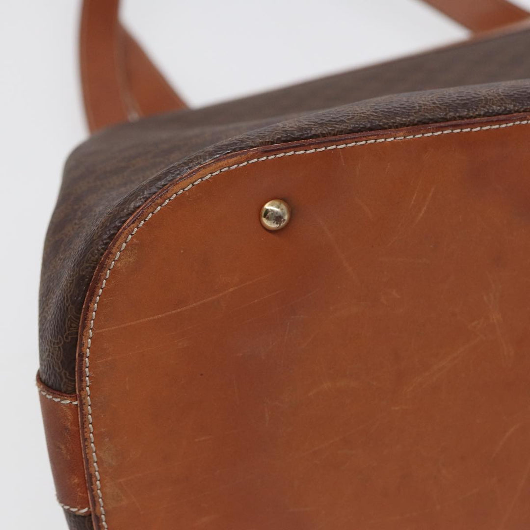 Celine Macadam Canvas Shoulder Bag PVC Leather Brown Gold Auth 88714
