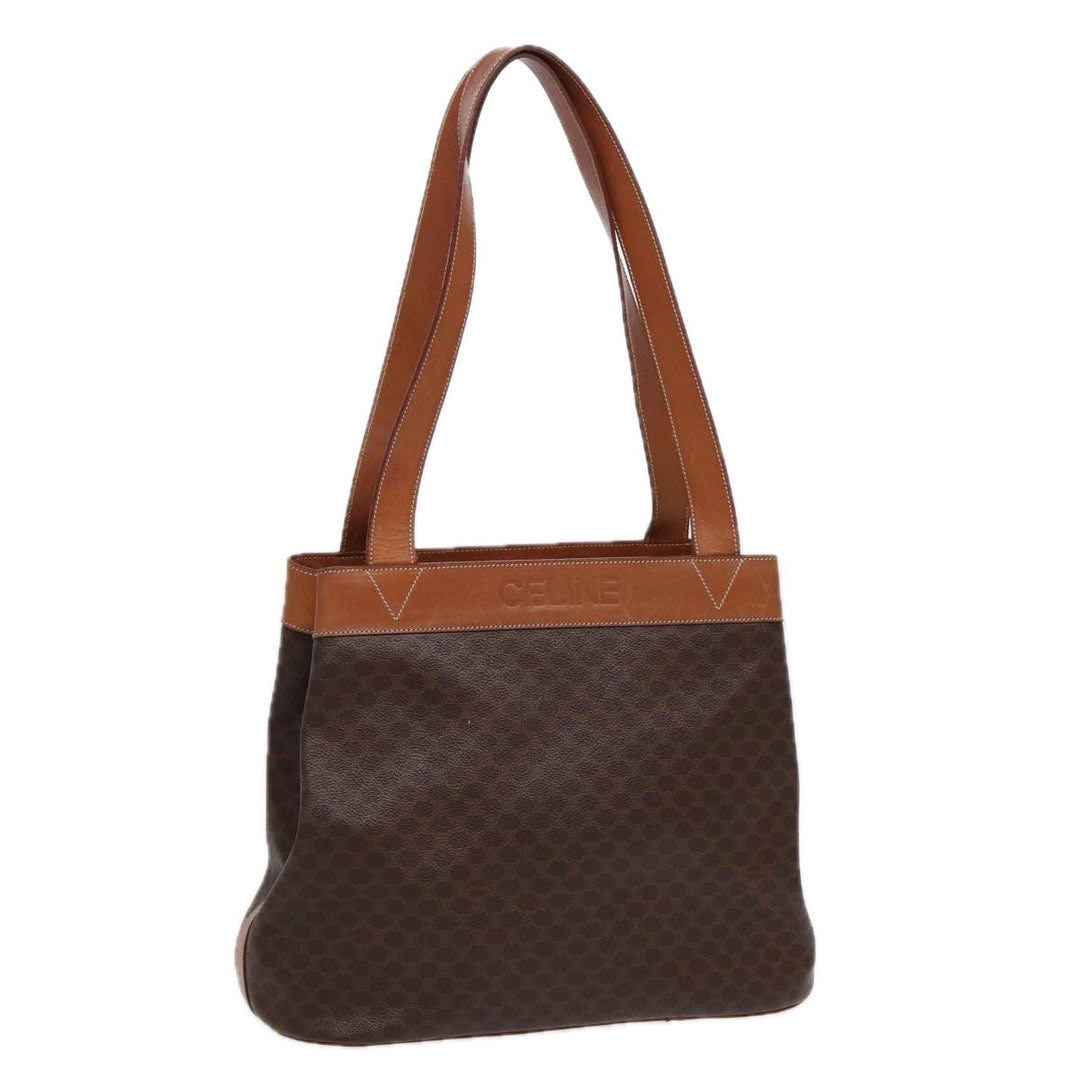 Celine Macadam Canvas Shoulder Bag PVC Leather Brown Gold Auth 88714