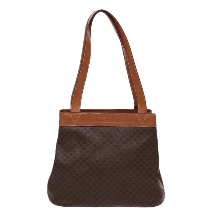 Celine Macadam Canvas Shoulder Bag PVC Leather Brown Gold Auth 88714