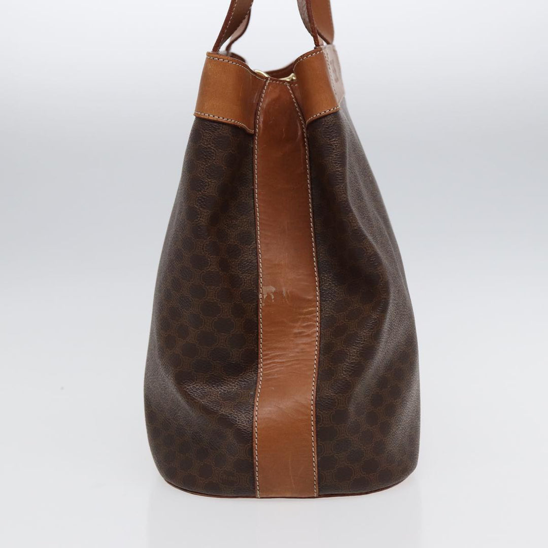 Celine Macadam Canvas Shoulder Bag PVC Leather Brown Gold Auth 88714