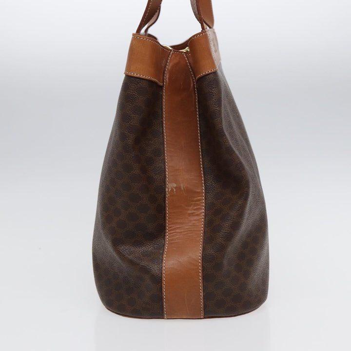Celine Macadam Canvas Shoulder Bag PVC Leather Brown Gold Auth 88714
