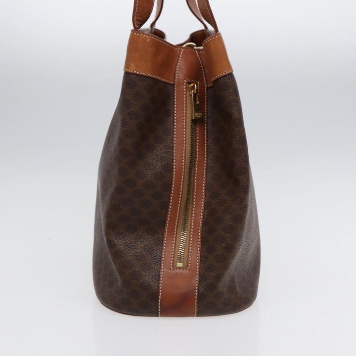 Celine Macadam Canvas Shoulder Bag PVC Leather Brown Gold Auth 88714