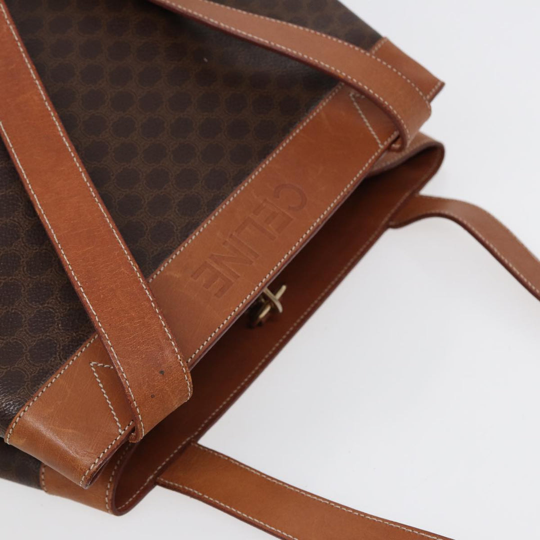 Celine Macadam Canvas Shoulder Bag PVC Leather Brown Gold Auth 88714