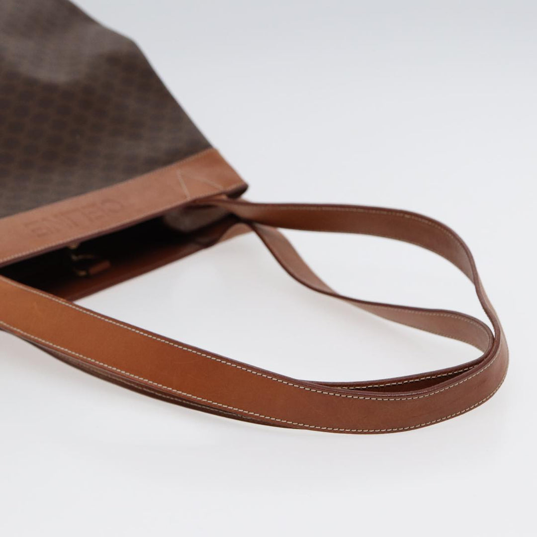 Celine Macadam Canvas Shoulder Bag PVC Leather Brown Gold Auth 88714