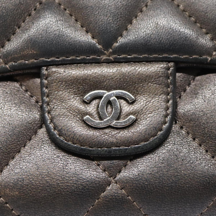 Chanel Matelasse Wallet Leather Silver Gunmetal CC Auth 88726
