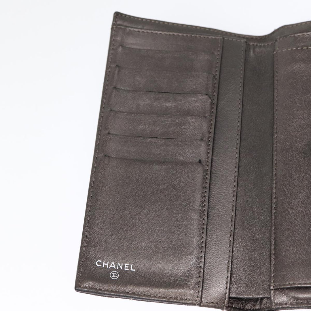 Chanel Matelasse Wallet Leather Silver Gunmetal CC Auth 88726