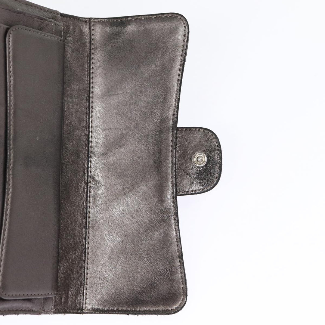 Chanel Matelasse Wallet Leather Silver Gunmetal CC Auth 88726