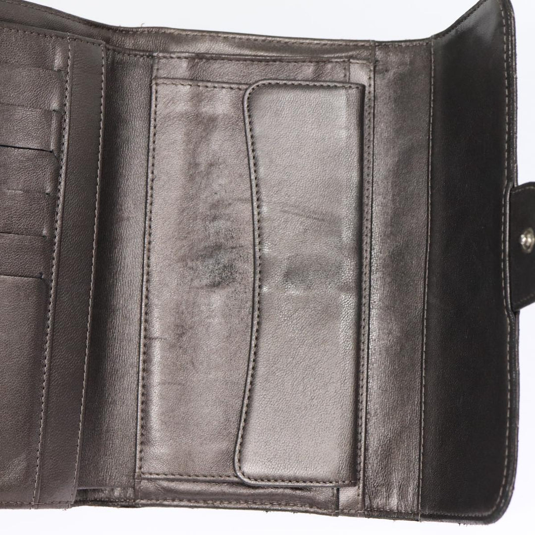 Chanel Matelasse Wallet Leather Silver Gunmetal CC Auth 88726
