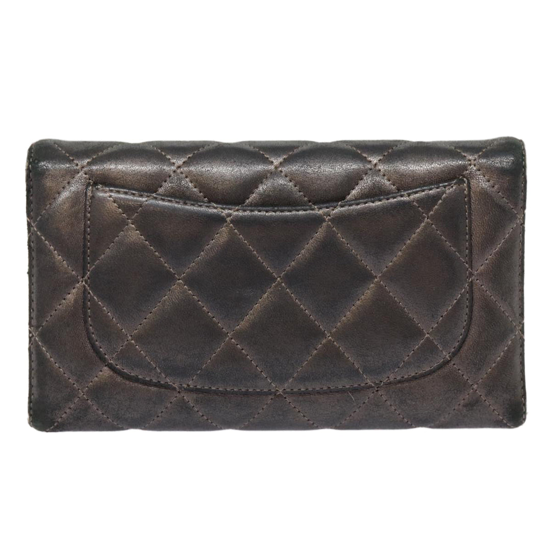 Chanel Matelasse Wallet Leather Silver Gunmetal CC Auth 88726