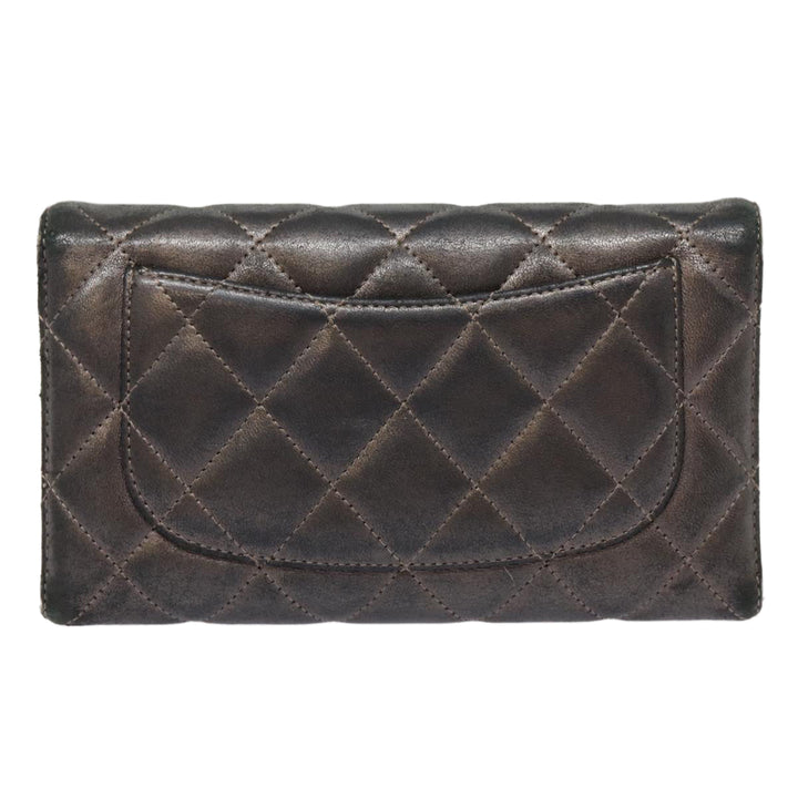 Chanel Matelasse Wallet Leather Silver Gunmetal CC Auth 88726