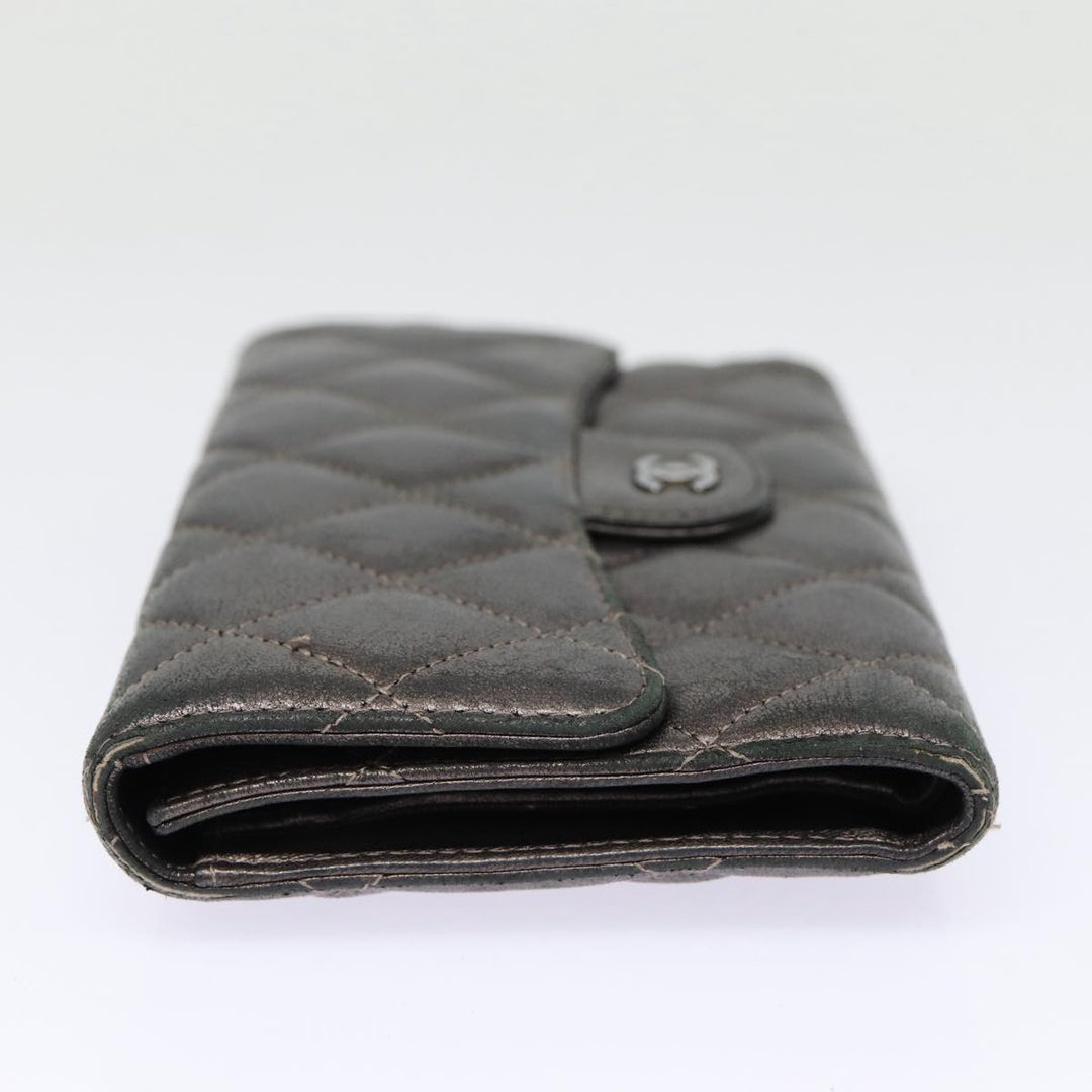 Chanel Matelasse Wallet Leather Silver Gunmetal CC Auth 88726