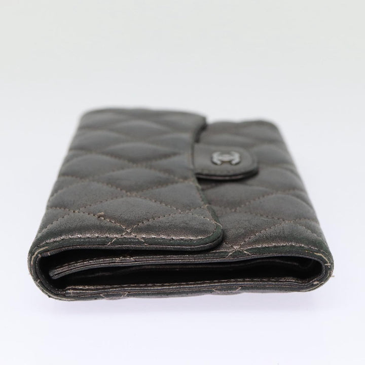 Chanel Matelasse Wallet Leather Silver Gunmetal CC Auth 88726