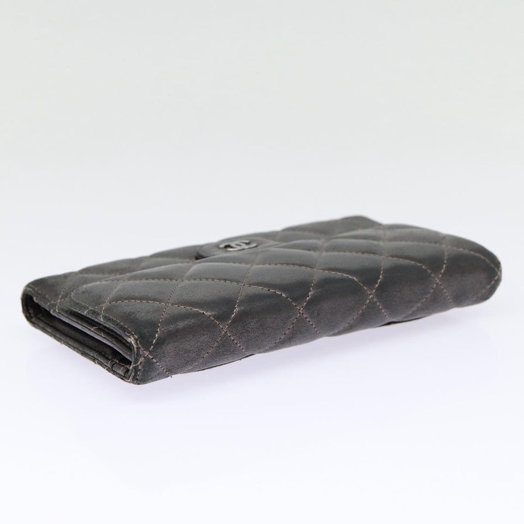 Chanel Matelasse Wallet Leather Silver Gunmetal CC Auth 88726