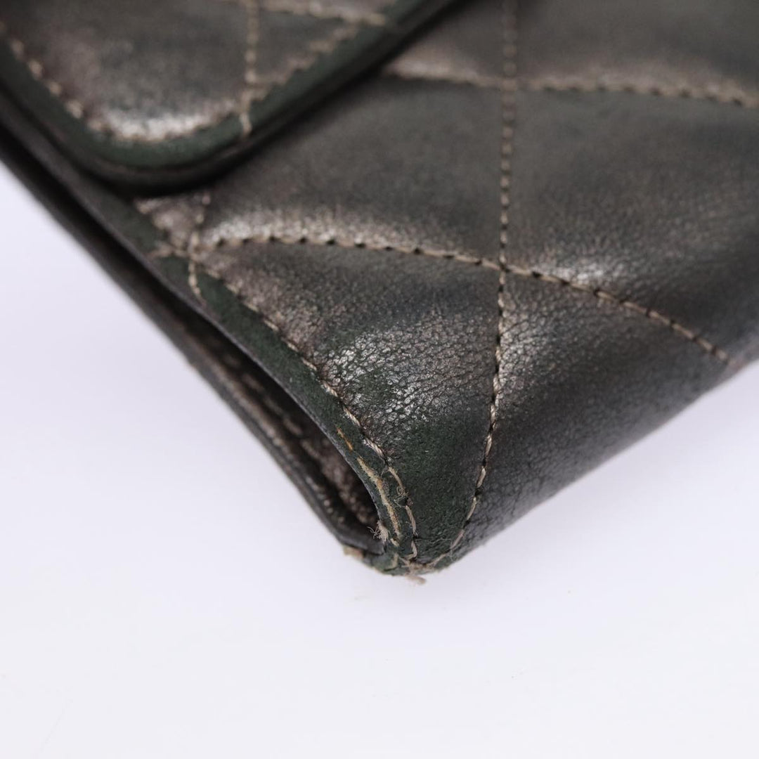 Top Quality Chanel Matelasse Wallet Leather Silver Gunmetal CC Auth 88726