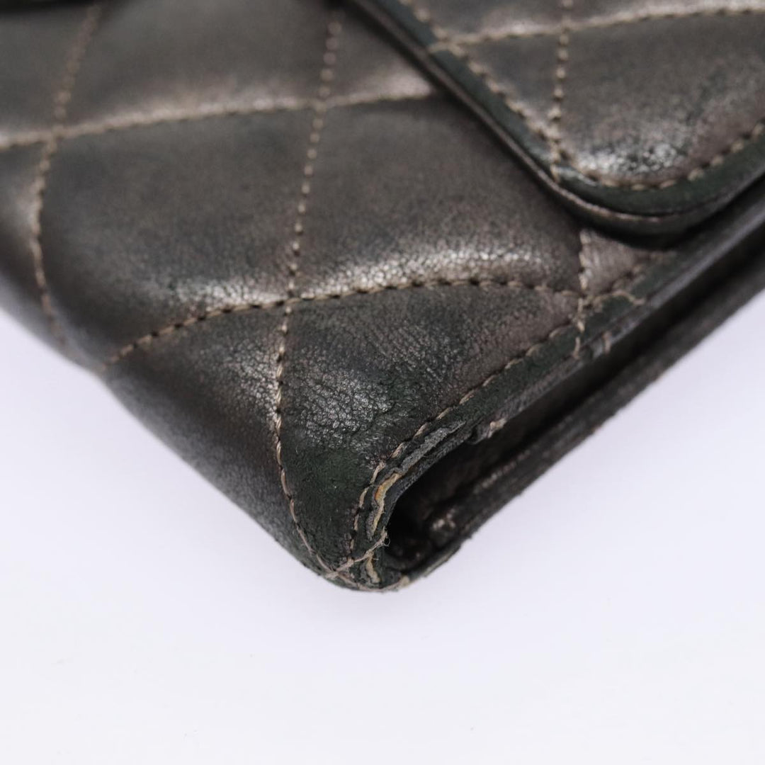 Chanel Matelasse Wallet Leather Silver Gunmetal CC Auth 88726