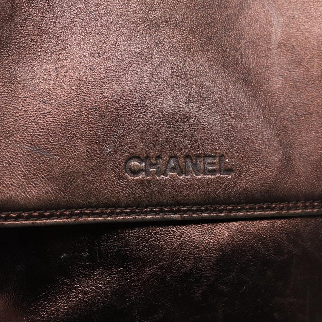 Chanel Shoulder Bag Leather Bronze Gold CC Auth 88737