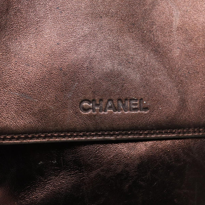 Chanel Shoulder Bag Leather Bronze Gold CC Auth 88737