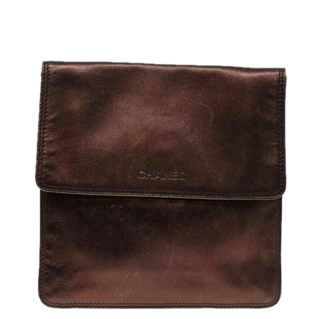 Chanel Shoulder Bag Leather Bronze Gold CC Auth 88737