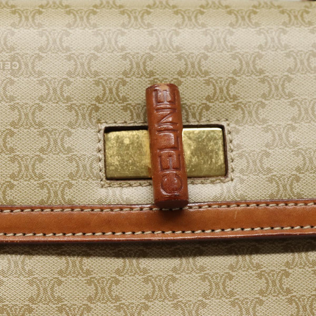 Celine Macadam Canvas Hand Bag Beige Gold Auth 88751