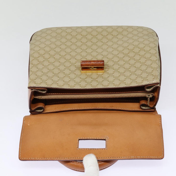 Celine Macadam Canvas Hand Bag Beige Gold Auth 88751