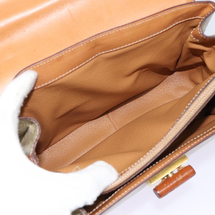 Celine Macadam Canvas Hand Bag Beige Gold Auth 88751