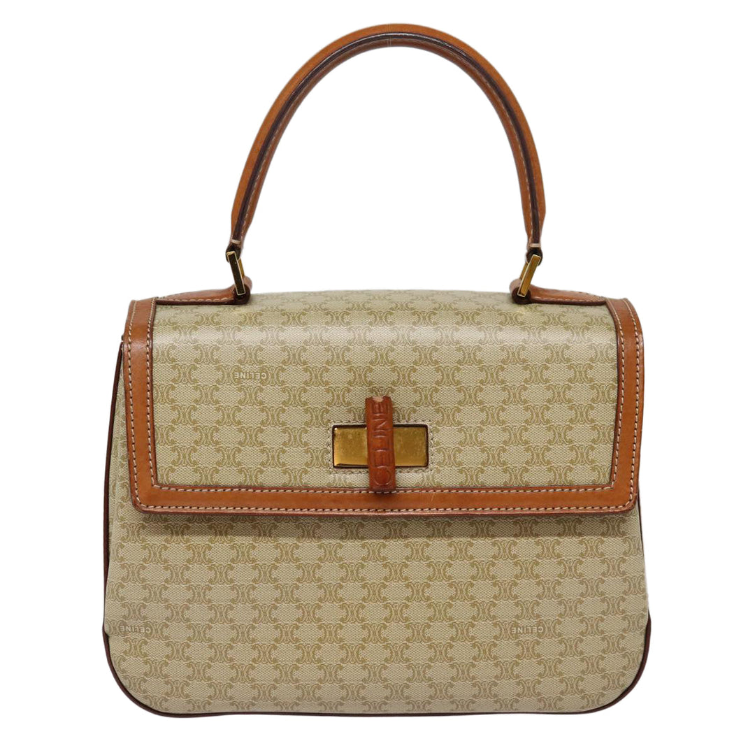 Celine Macadam Canvas Hand Bag Beige Gold Auth 88751