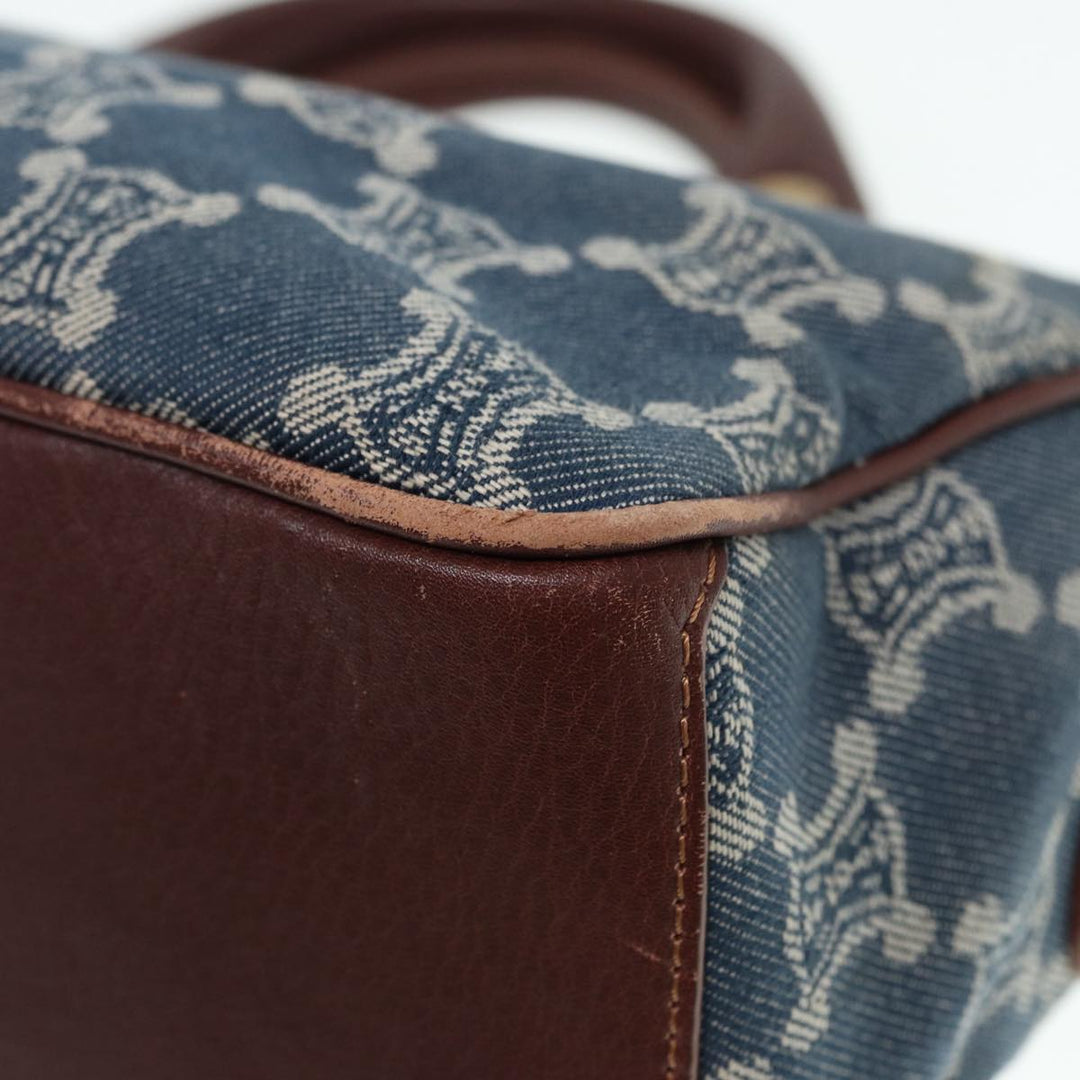 Celine Paris Macadam Canvas boogie Hand Bag Blue Gold Auth 88761