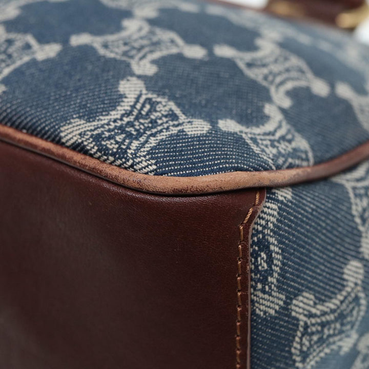 Celine Paris Macadam Canvas boogie Hand Bag Blue Gold Auth 88761