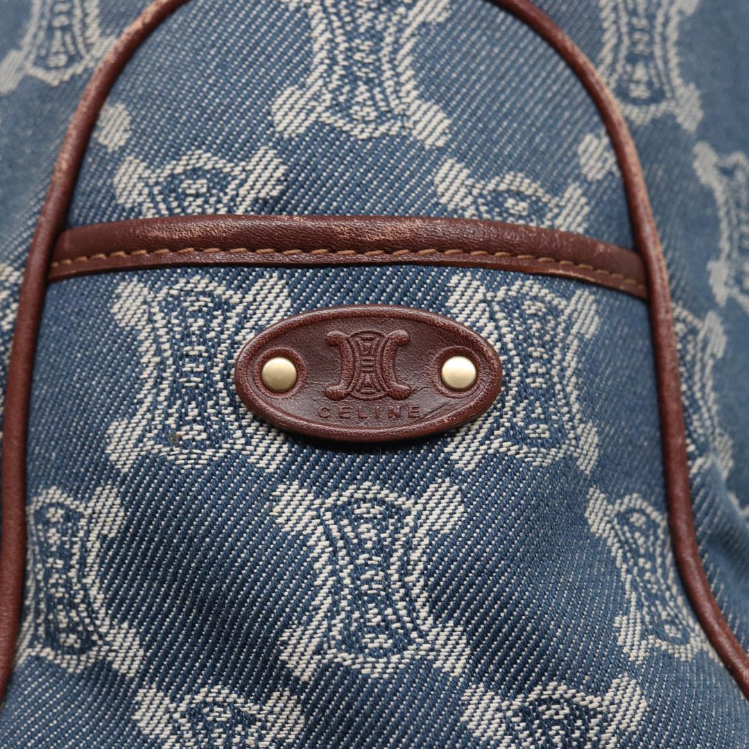 Celine Paris Macadam Canvas boogie Hand Bag Blue Gold Auth 88761
