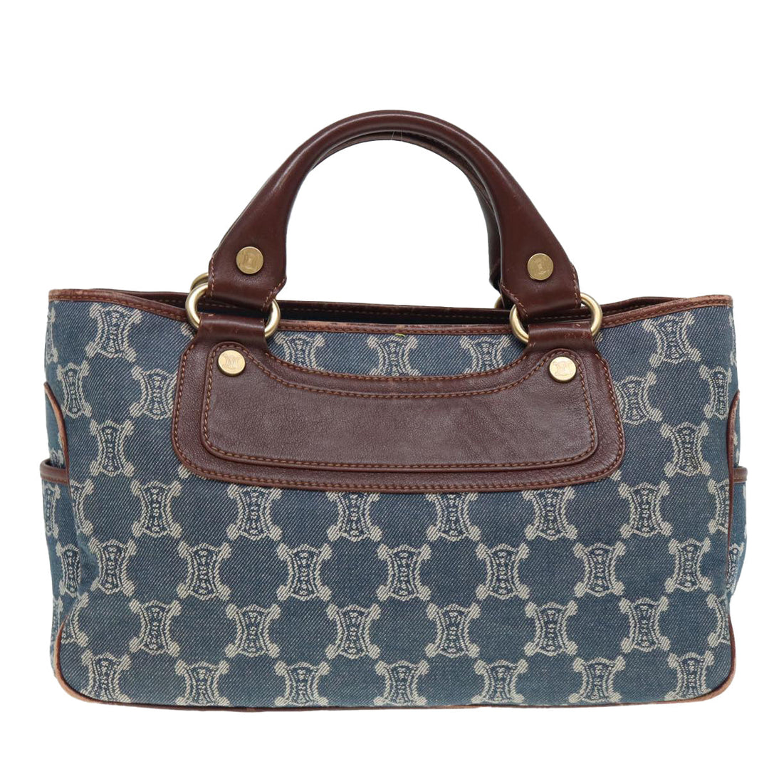Celine Paris Macadam Canvas boogie Hand Bag Blue Gold Auth 88761