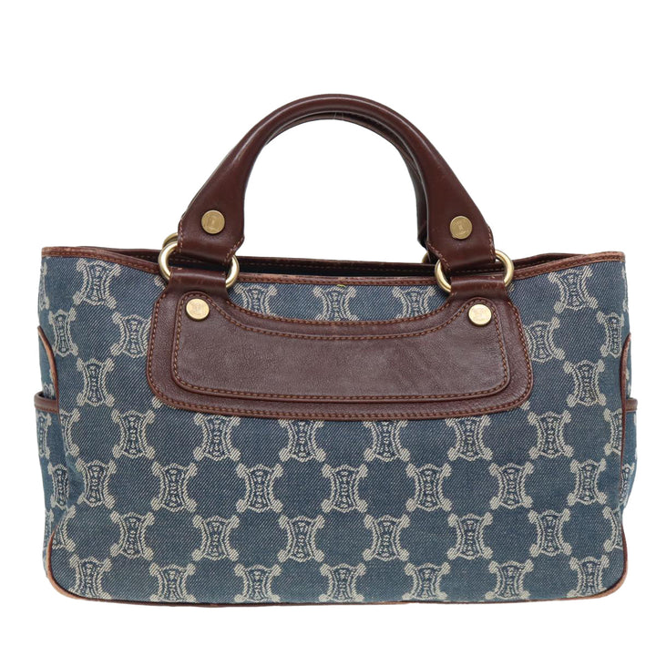 Celine Paris Macadam Canvas boogie Hand Bag Blue Gold Auth 88761