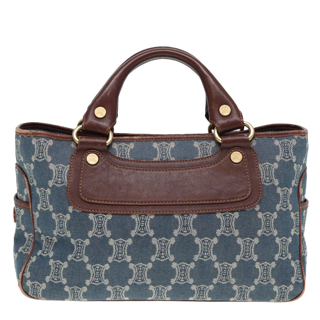 Celine Paris Macadam Canvas boogie Hand Bag Blue Gold Auth 88761
