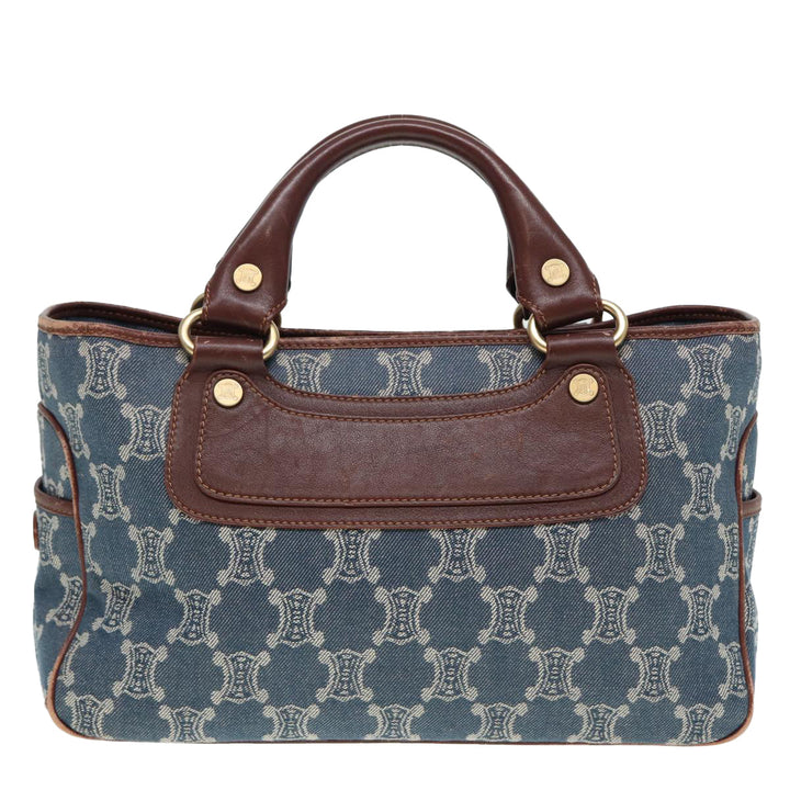 Celine Paris Macadam Canvas boogie Hand Bag Blue Gold Auth 88761