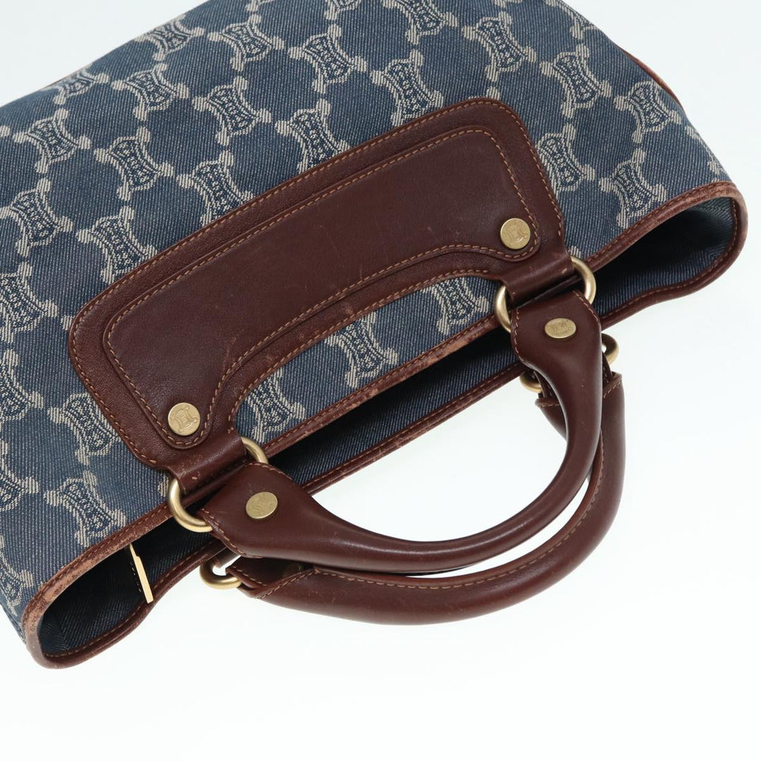 Celine Paris Macadam Canvas boogie Hand Bag Blue Gold Auth 88761