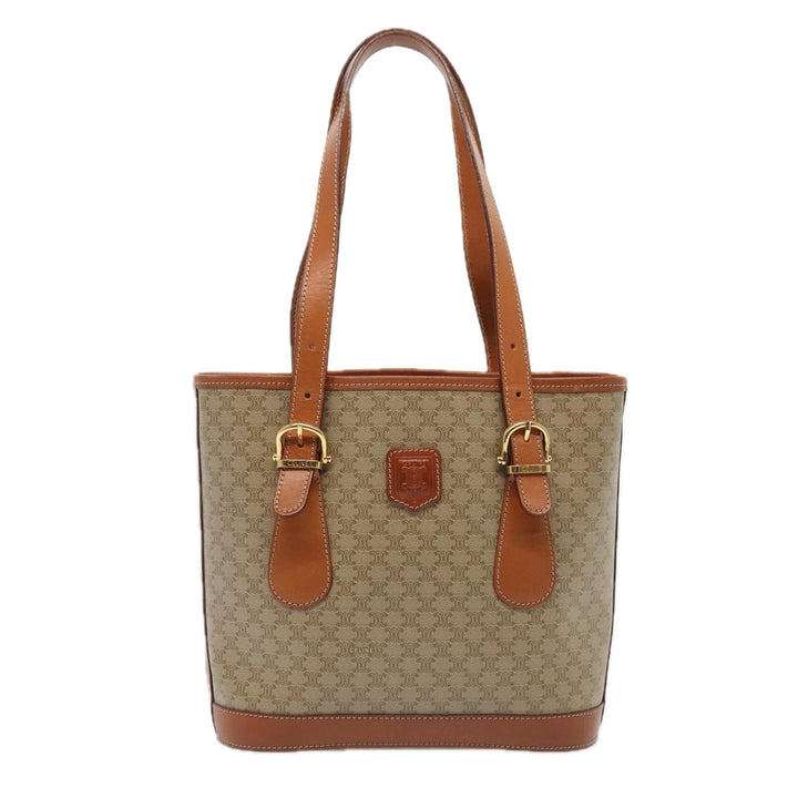 Celine Macadam Canvas Tote Bag Beige Gold Auth 88763