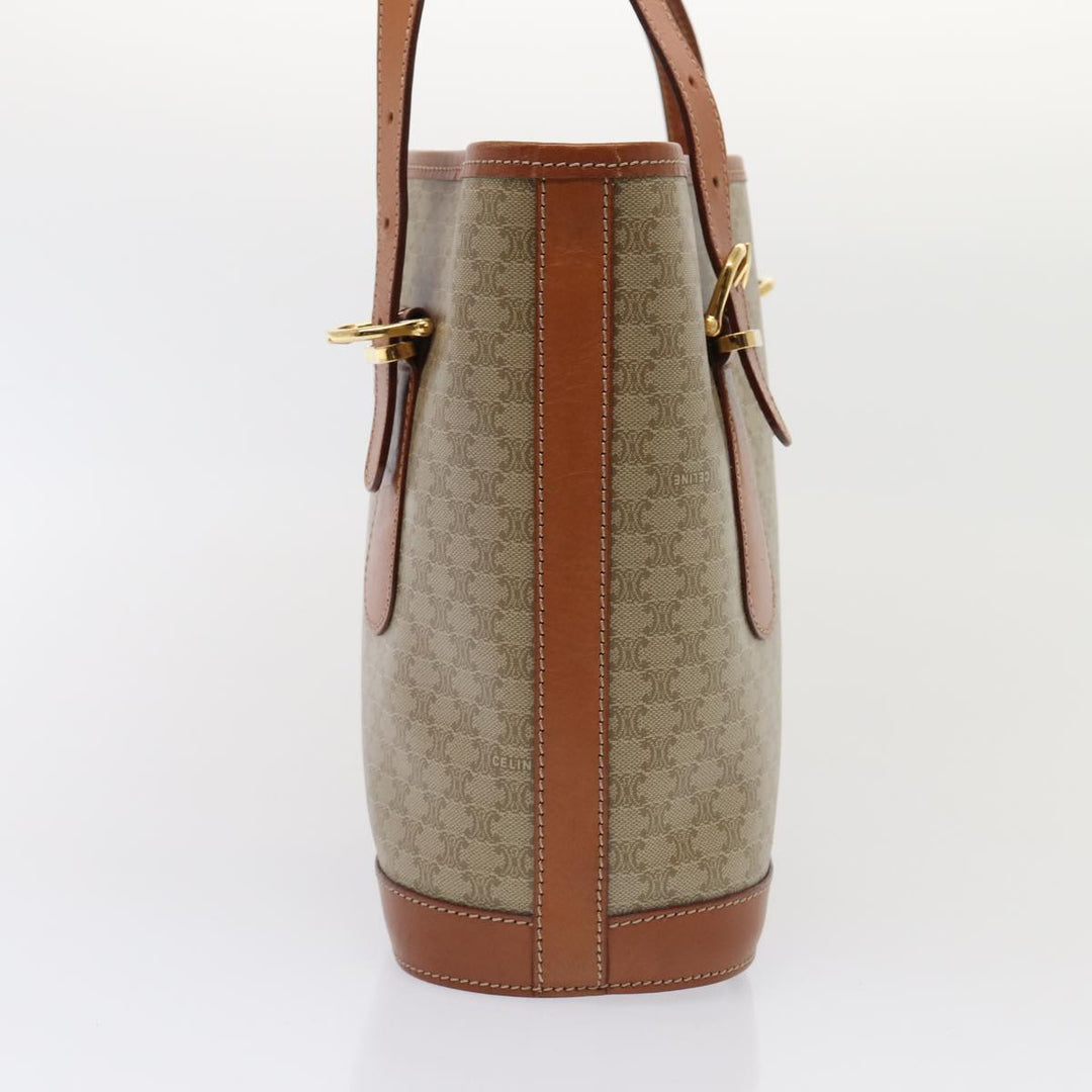 Celine Macadam Canvas Tote Bag Beige Gold Auth 88763