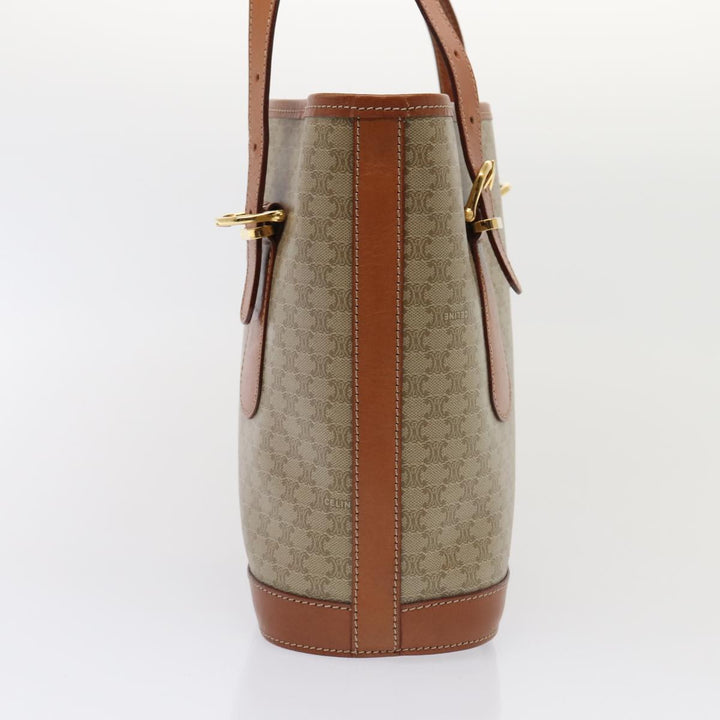 Celine Macadam Canvas Tote Bag Beige Gold Auth 88763