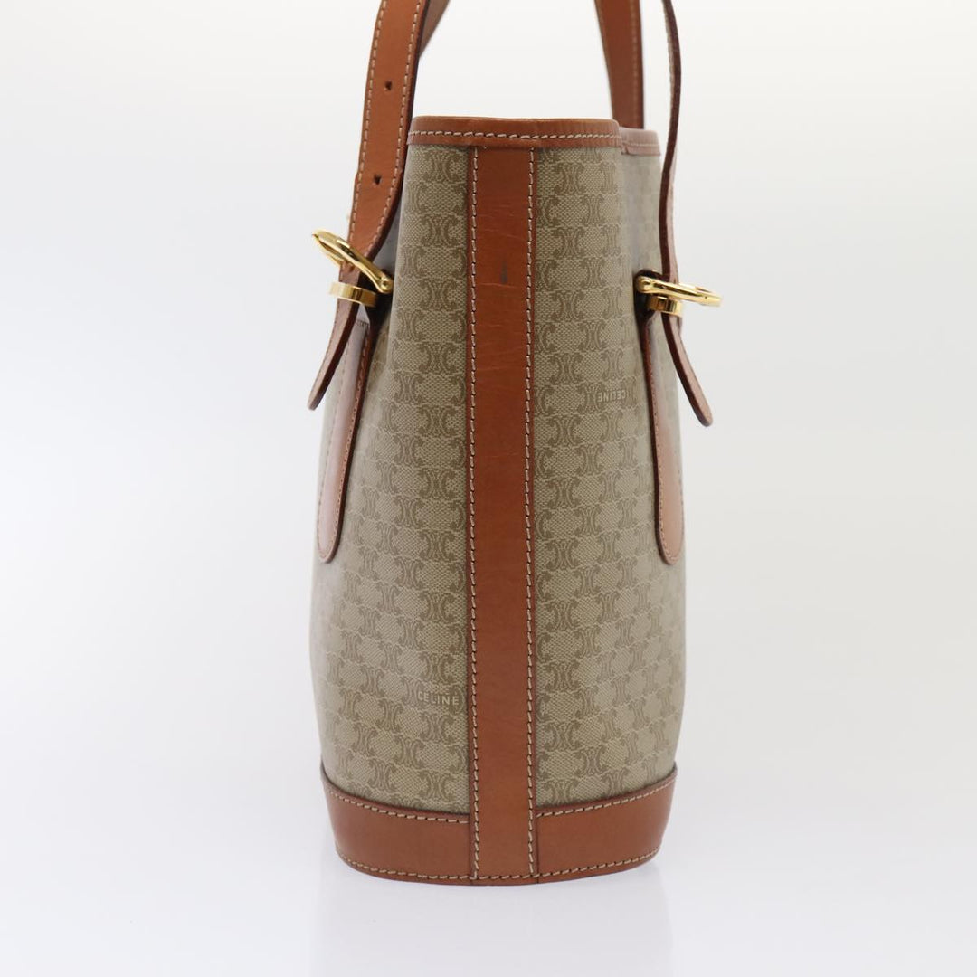 Celine Macadam Canvas Tote Bag Beige Gold Auth 88763