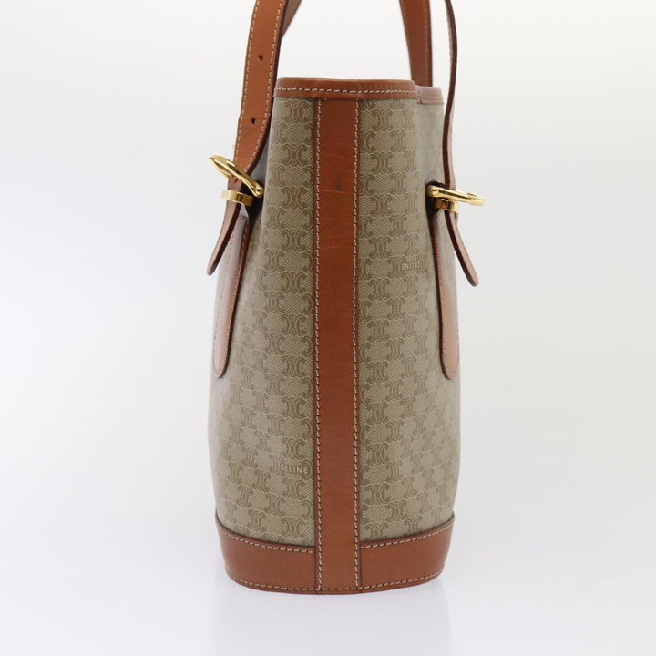 Celine Macadam Canvas Tote Bag Beige Gold Auth 88763