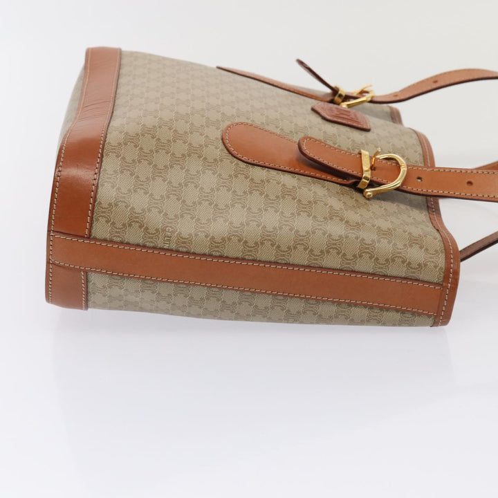 Celine Macadam Canvas Tote Bag Beige Gold Auth 88763