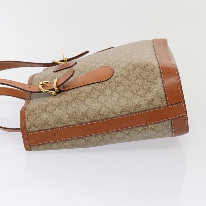 Celine Macadam Canvas Tote Bag Beige Gold Auth 88763