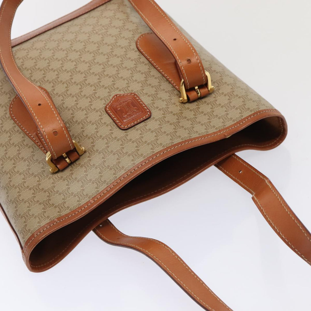 Celine Macadam Canvas Tote Bag Beige Gold Auth 88763