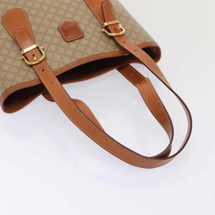 Celine Macadam Canvas Tote Bag Beige Gold Auth 88763