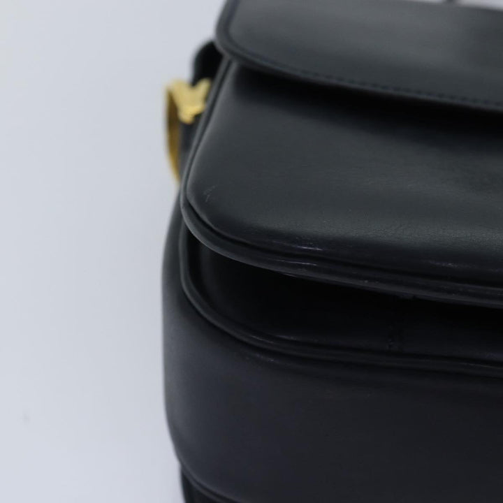 Celine Shoulder Bag Leather Navy Gold Auth 88765