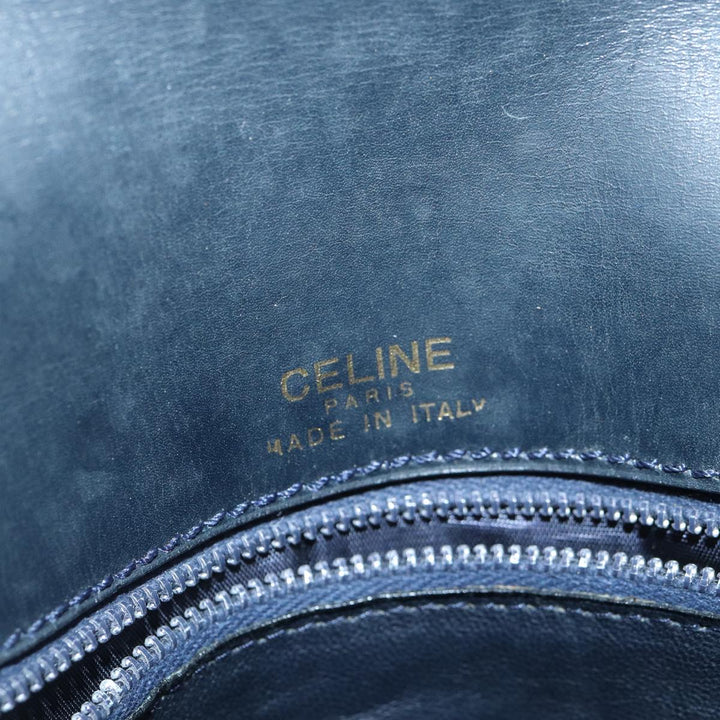 Celine Shoulder Bag Leather Navy Gold Auth 88765