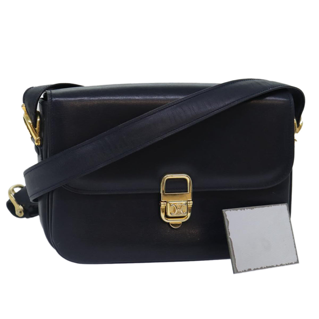 Celine Shoulder Bag Leather Navy Gold Auth 88765