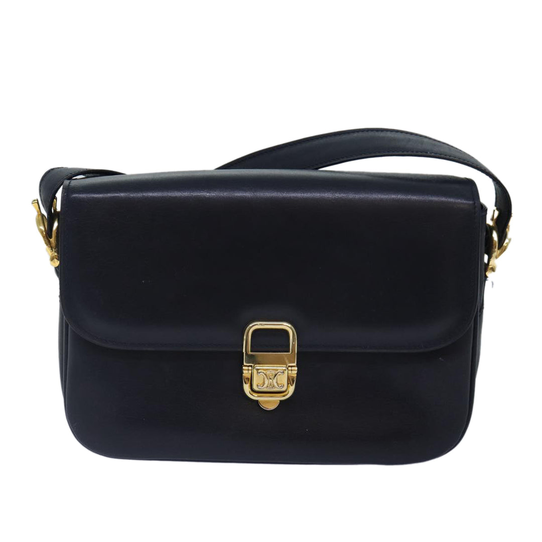Celine Shoulder Bag Leather Navy Gold Auth 88765