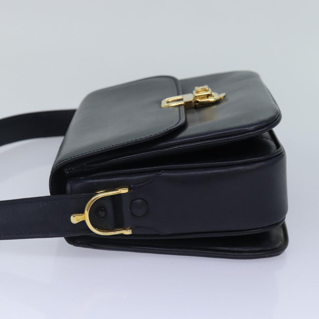 Celine Shoulder Bag Leather Navy Gold Auth 88765