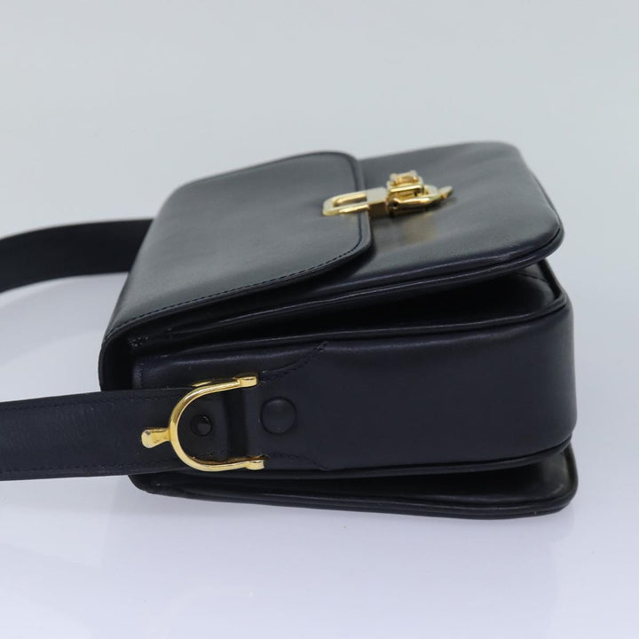 Celine Shoulder Bag Leather Navy Gold Auth 88765